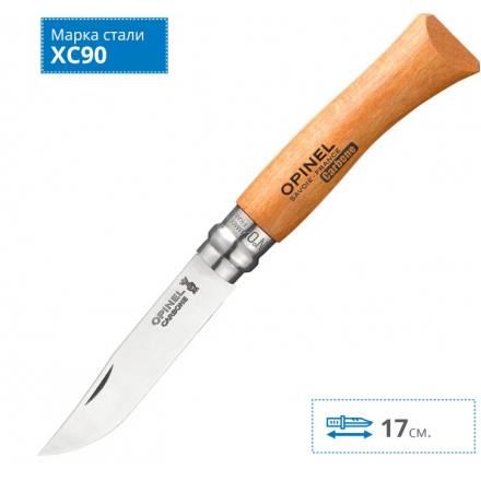 Нож OPINEL №7, углеродистая сталь, рукоять из дерева бука